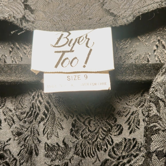 Byer Too! Vintage Black Floral Dress with Pearl Buttons Size 9 - Picture 2 of 5